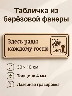 Табличка "Здесь рады каждому гостю" 30х10 см, интерьерная — купить в AltAurum