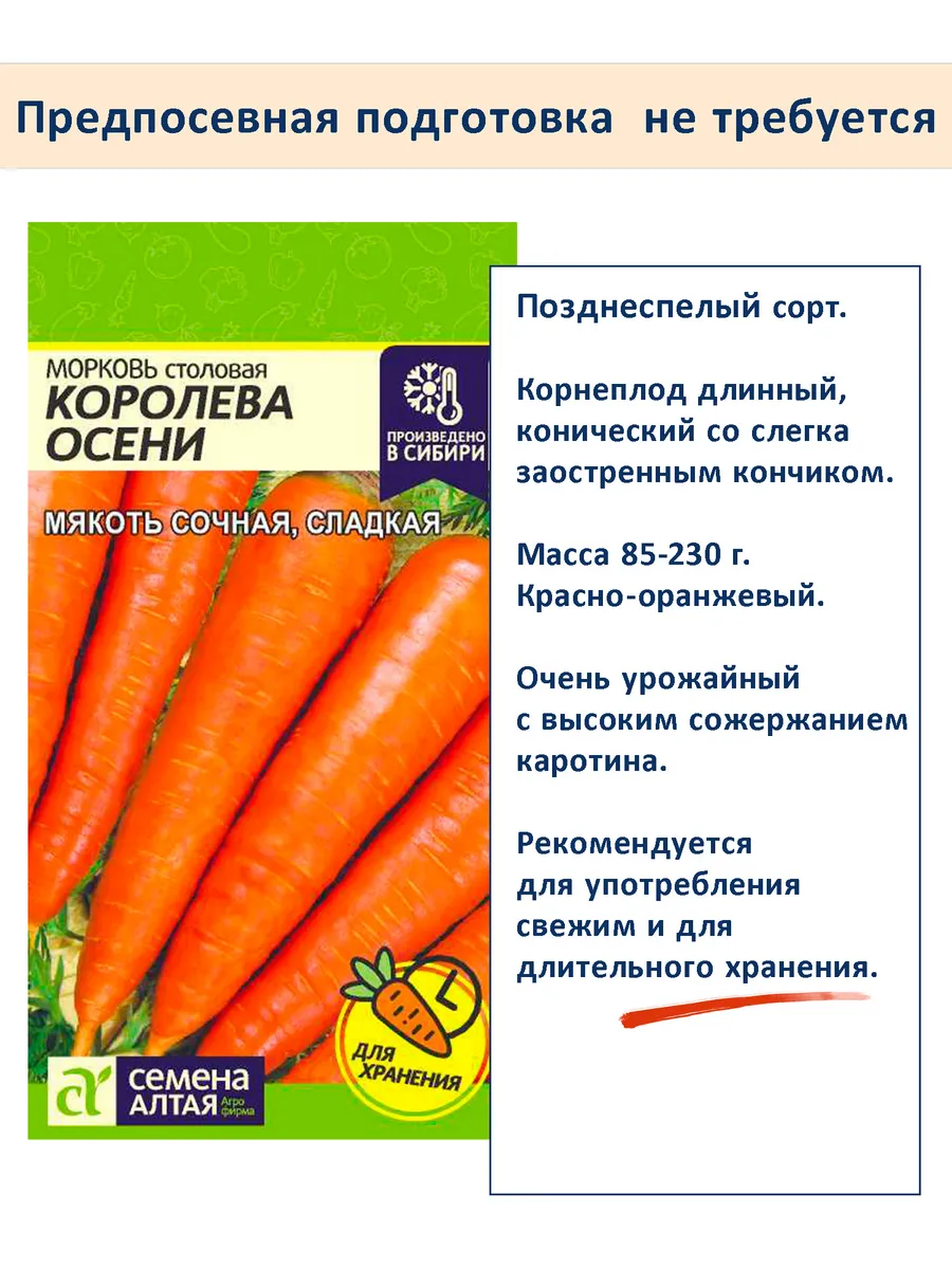 Семена моркови Самсон, Королева Осени, Красна Девица