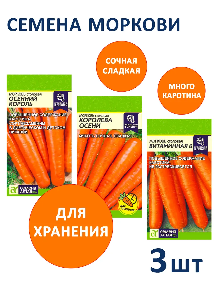 Семена моркови Королева Осени, Витаминная 6, Осенний Король